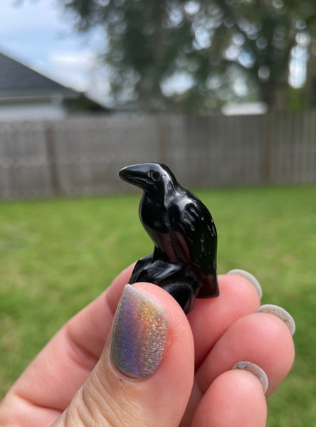 Black Tourmaline Mini Raven Crystal Carving