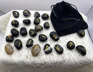 Black Onyx Crystal Rune Set