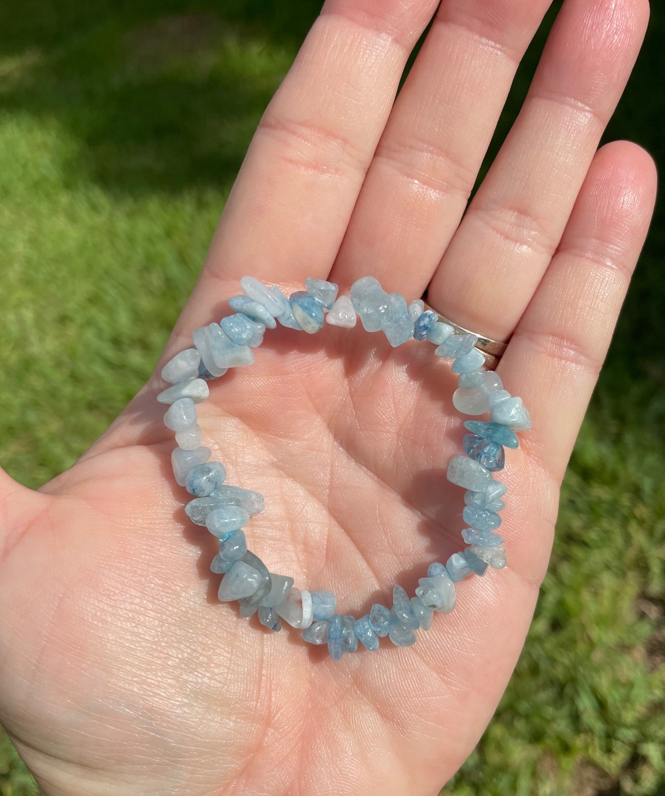 Blue Lace Agate Crystal Elastic Chip Bracelet
