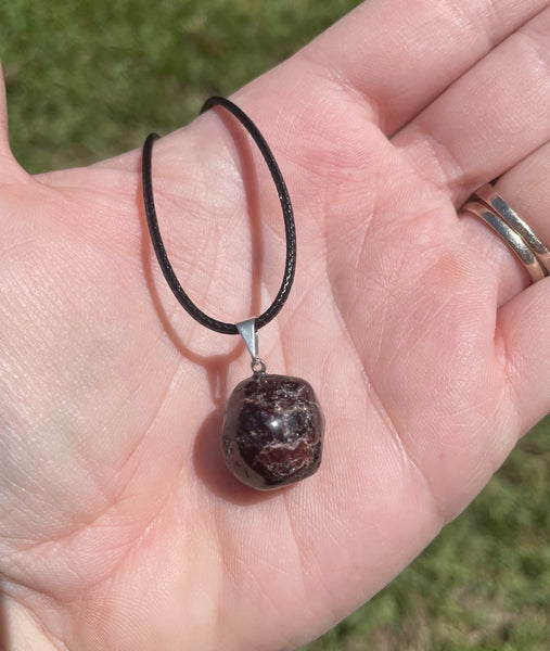 Garnet Nugget Crystal Necklace With Cord Chain