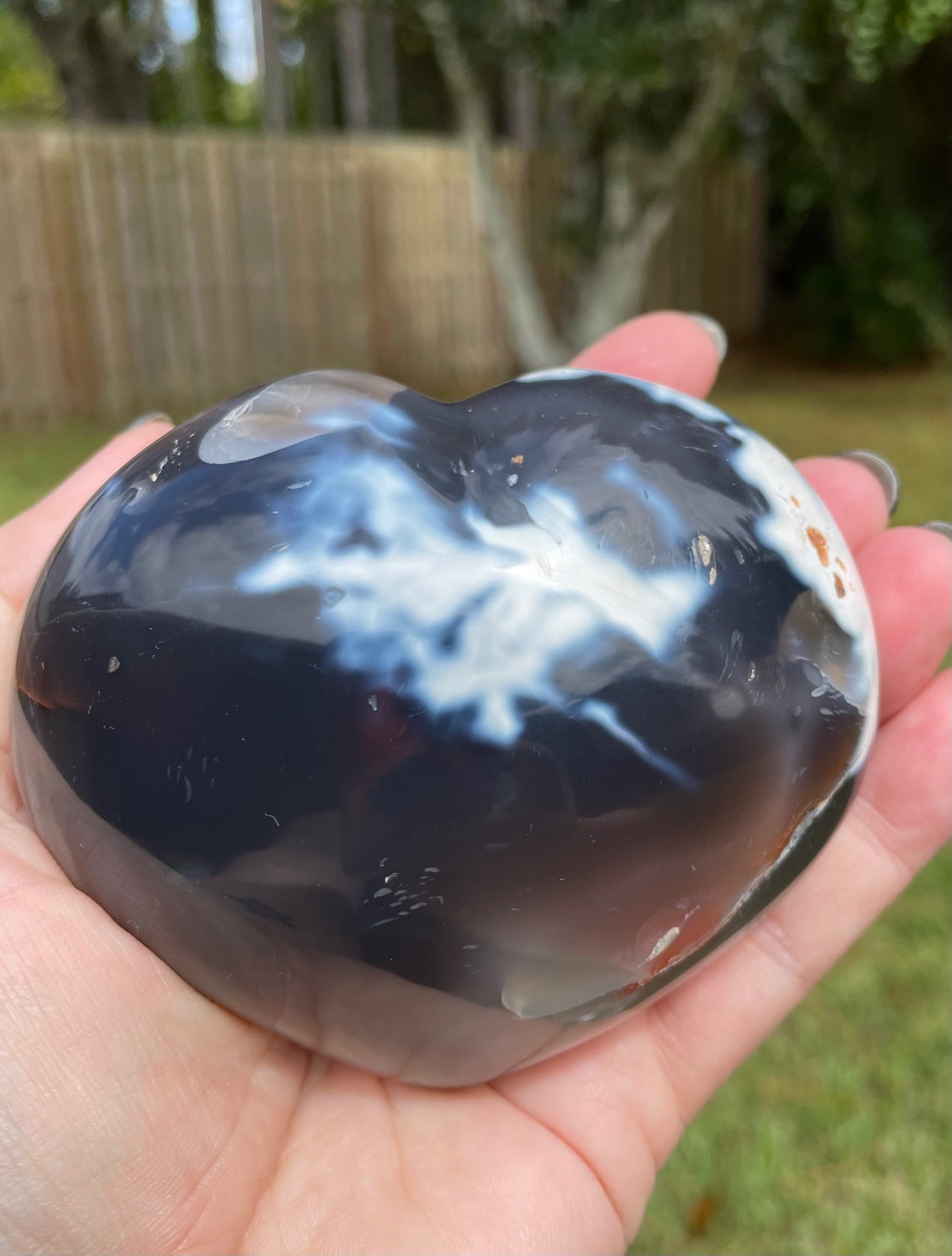 Large Orca Agate Heart Crystal Carving 1 pound 3oz