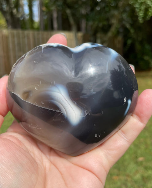 Large Orca Agate Heart Crystal Carving 1 pound 3oz