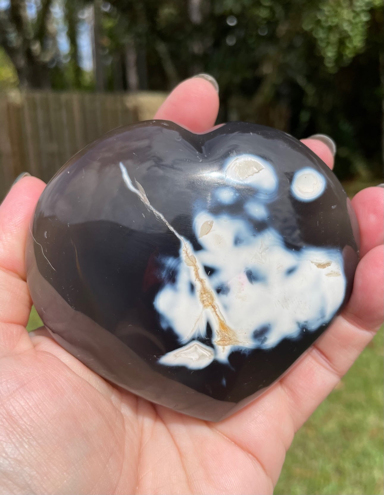 Large Orca Agate Heart Crystal Carving 15.8 oz