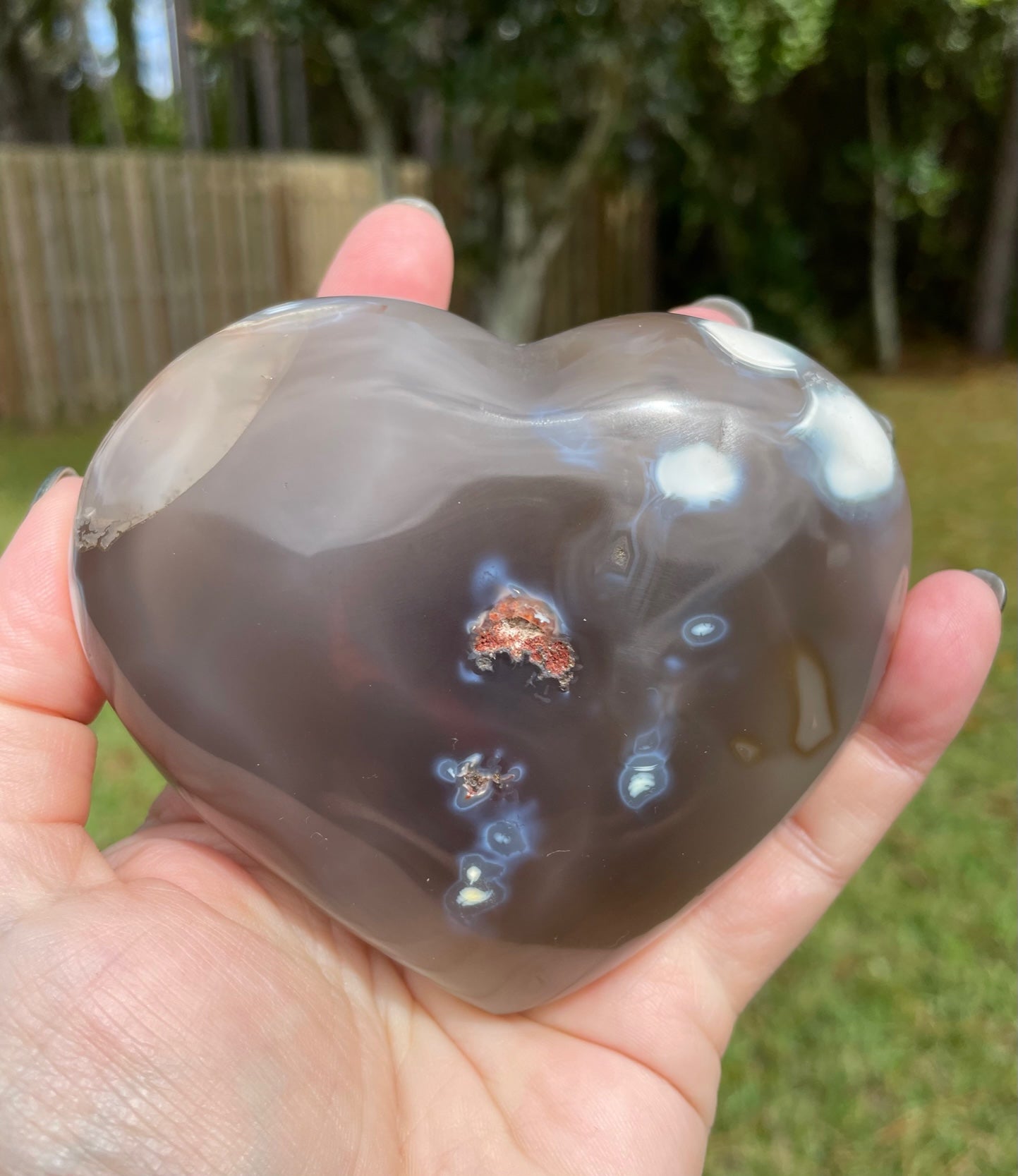 Large Orca Agate Heart Crystal Carving 1 pound 2 oz