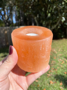 Peach Selenite Satin Spar Crystal Candle Holder