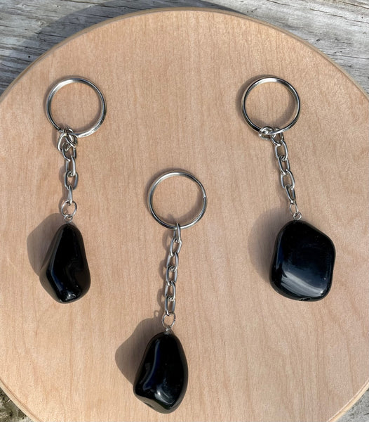 Black Obsidian Tumbled Keychain