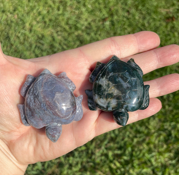 Moss Agate Sea Turtle Crystal Carving