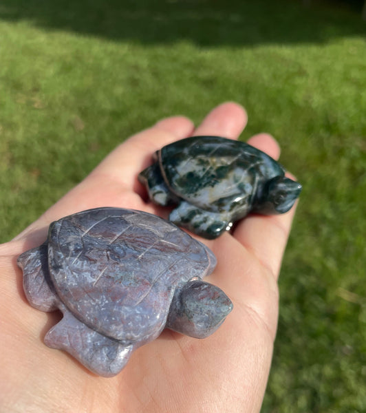 Moss Agate Sea Turtle Crystal Carving