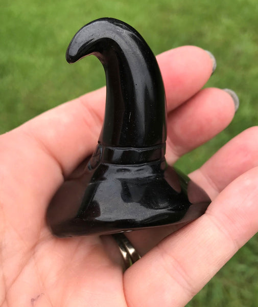 Black Obsidian Witch Hat Crystal Carving