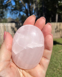 XL Pink Mangano Calcite Crystal Palm Stone