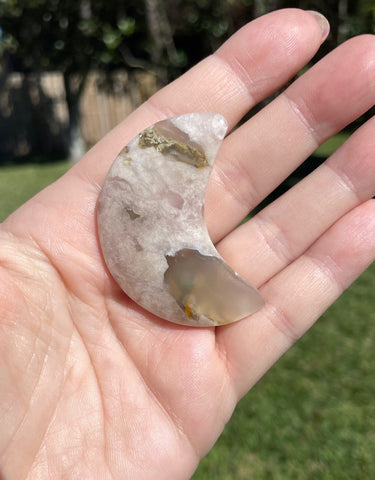 Flower Agate Crescent Moon Crystal Carving