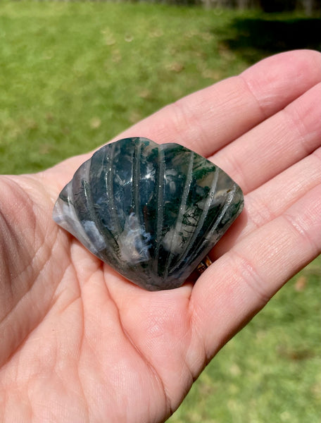Moss Agate Shell Crystal Carving Mother Earth Abundance