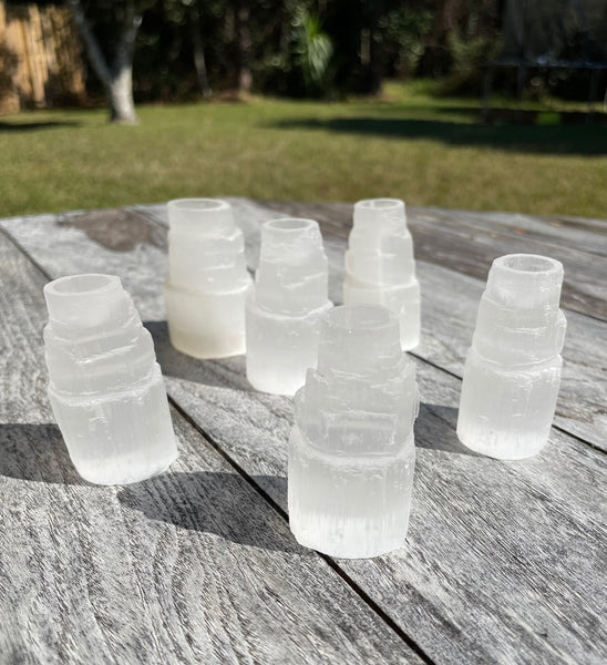 Satin Spar Selenite Mini Iceberg Candle Holder With Chime Candle