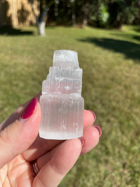 Satin Spar Selenite Mini Iceberg Candle Holder With Chime Candle
