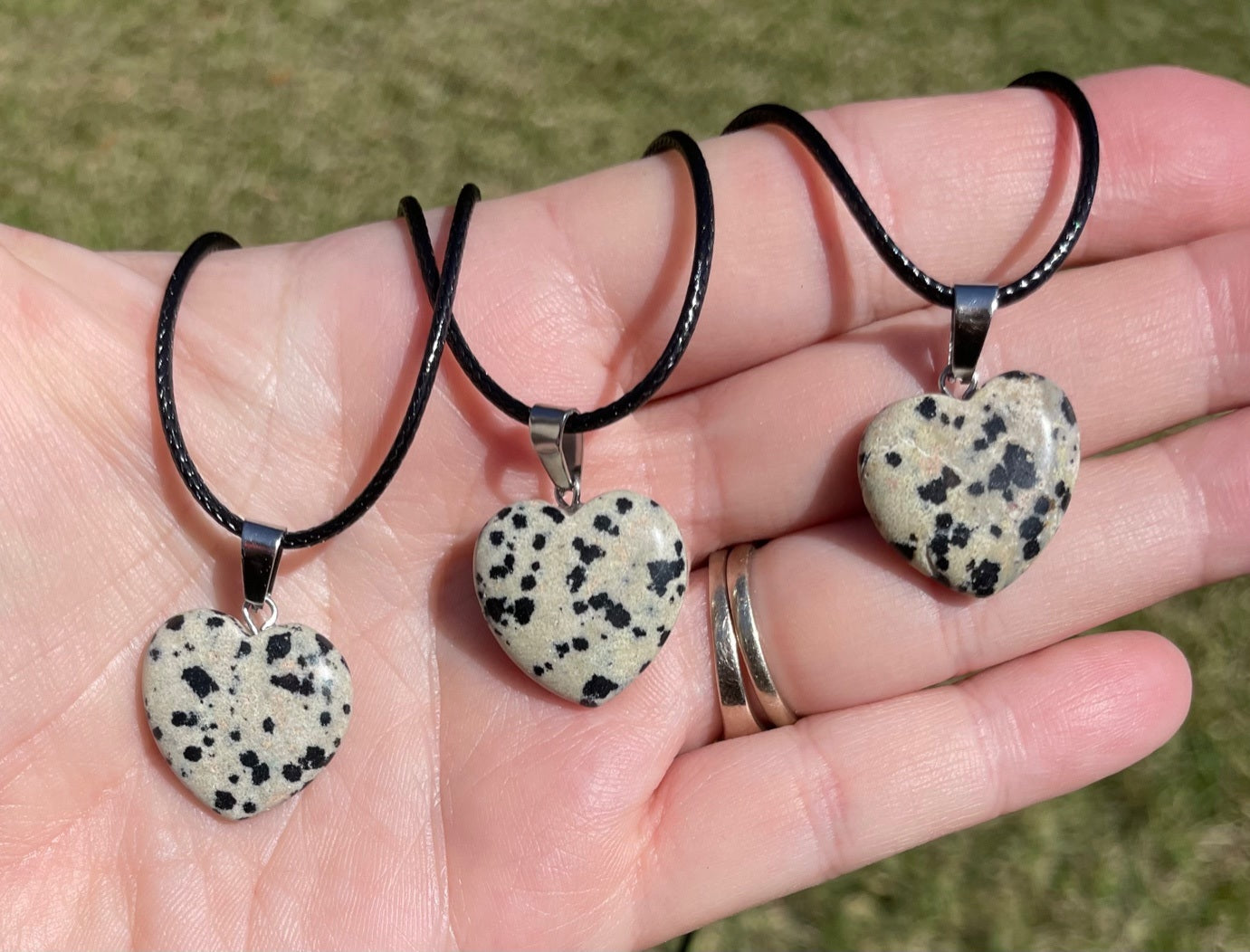 Dalmatian Jasper Crystal Heart Necklace With Cord Chain