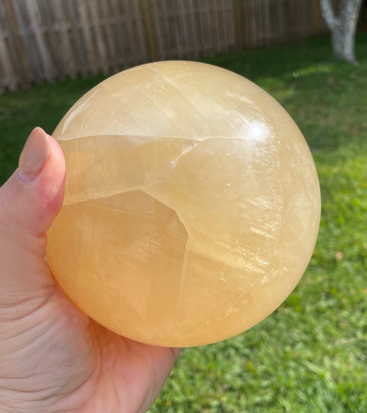 Huge Honey Calcite Crystal Sphere 5 Pounds 15oz