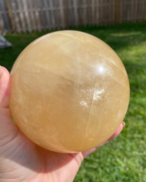 Huge Honey Calcite Crystal Sphere 5 Pounds 15oz