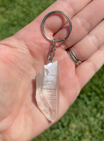 Lemurian Clear Quartz Crystal Keychain