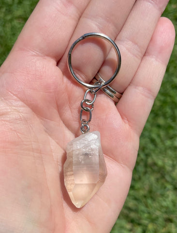 Tangerine Lemurian Quartz Crystal Keychain