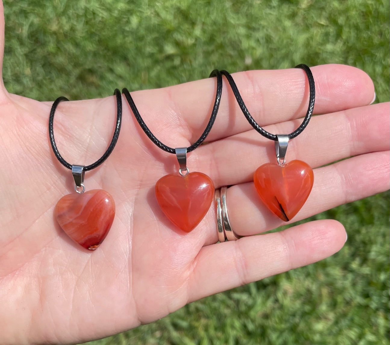 Carnelian Crystal Heart Necklace With Cord Chain