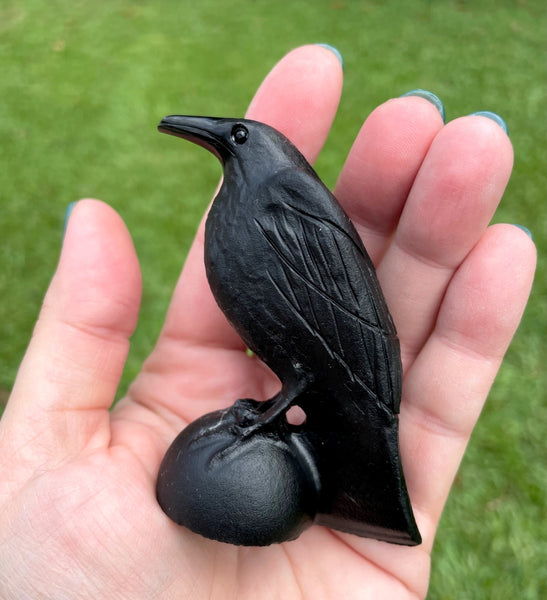 Black Obsidian Crow Crystal Carving