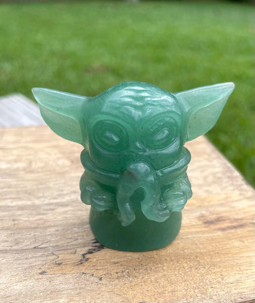 Baby Yoda Grogu Eating Frog Aventurine Crystal Carving