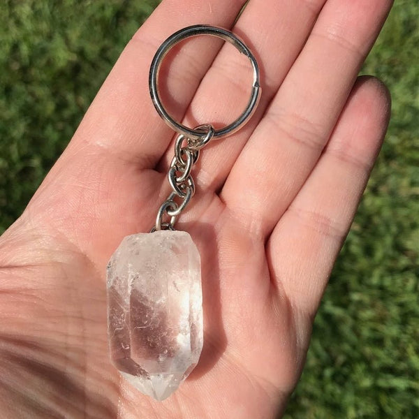 Clear Quartz Crystal Keychain
